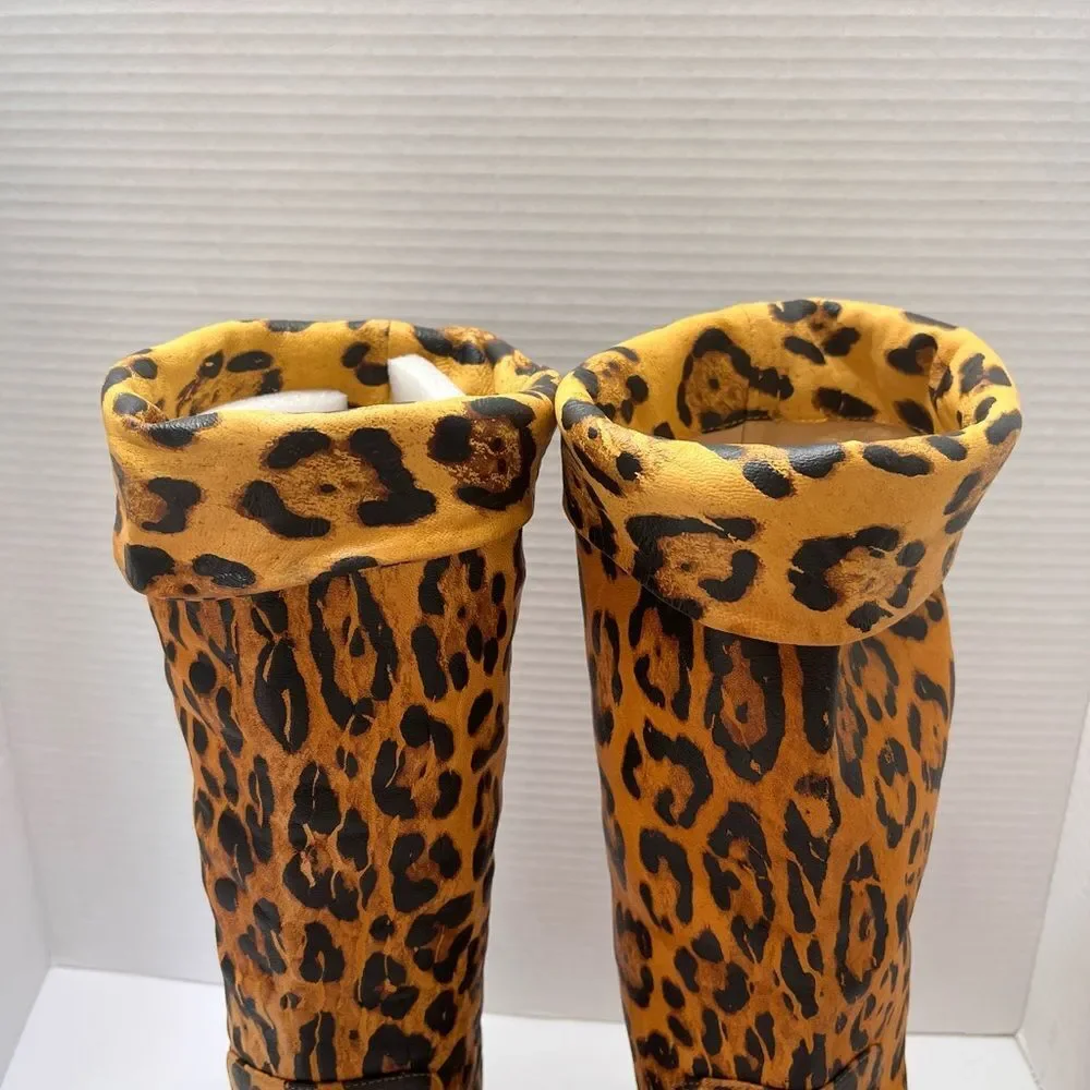 Guissepe Zanotti Leather Faux Cheetah Knee boots sz 7 US